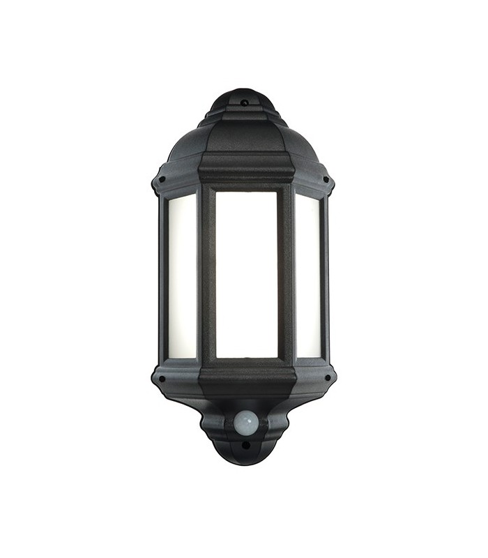 PIR 1 Light Outdoor Wall Light Frosted Polycarbonate, Matt Black Textured IP44, E27 - 2