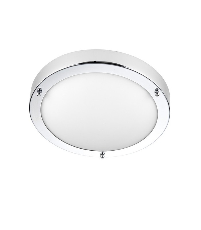 Bathroom Flush Ceiling Light Chrome, Frosted Glass IP44, E27 - 2