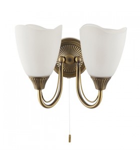 2 Light Indoor Wall Light Antique Brass with Opal Glass, E14 - 2
