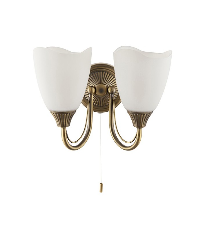 2 Light Indoor Wall Light Antique Brass with Opal Glass, E14 - 2