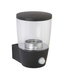 PIR 1 Light Outdoor Wall Light Clear Polycarbonate, Dark Matt Anthracite Paint IP44, GU10 - 2