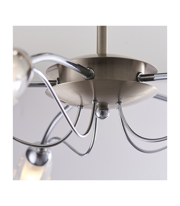 5 Light Semi Flush Multi Arm Ceiling Light Satin Chrome, Clear Glass with Acid Inner, G9 - 4