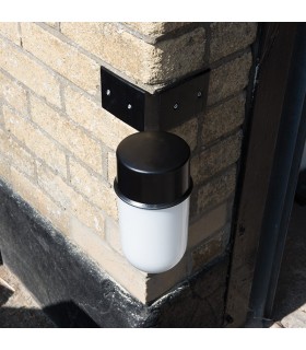 1 Light Outdoor Wall Light White Glass, Black Polycarbonate IP44, E27 - 2