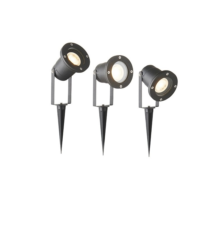 Outdoor Spike Flood Light Clear Glass, Matt Black IP54, GU10 - 3