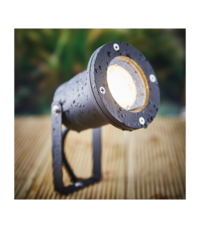 Outdoor Spike Flood Light Clear Glass, Matt Black IP54, GU10 - 4