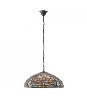 3 Light Large Ceiling Pendant Dark Bronze, Tiffany glass, E27 - 2