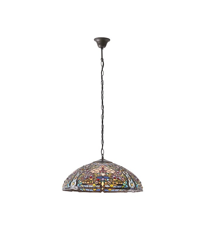 3 Light Large Ceiling Pendant Dark Bronze, Tiffany glass, E27 - 2