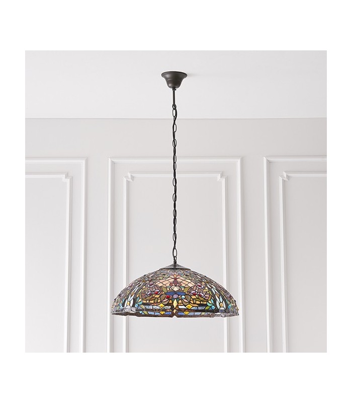 3 Light Large Ceiling Pendant Dark Bronze, Tiffany glass, E27 - 3