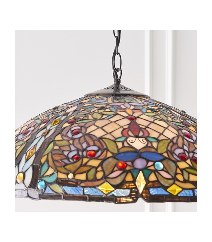 3 Light Large Ceiling Pendant Dark Bronze, Tiffany glass, E27 - 4