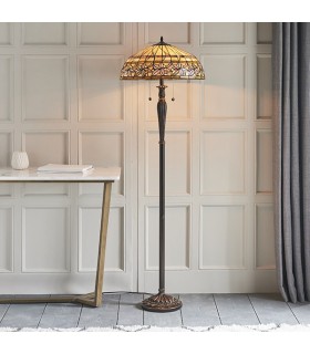 2 Light Floor Lamp Tiffany Glass, Dark Bronze Paint with Highlights, E27 - 2