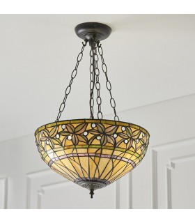 3 Light Medium Inverted Ceiling Pendant Bronze, Tiffany glass, E27 - 2
