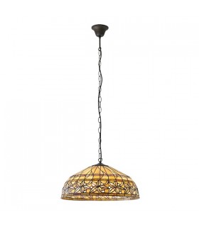 3 Light Large Ceiling Pendant Dark Bronze, Tiffany glass, E27 - 2