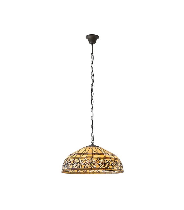 3 Light Large Ceiling Pendant Dark Bronze, Tiffany glass, E27 - 2