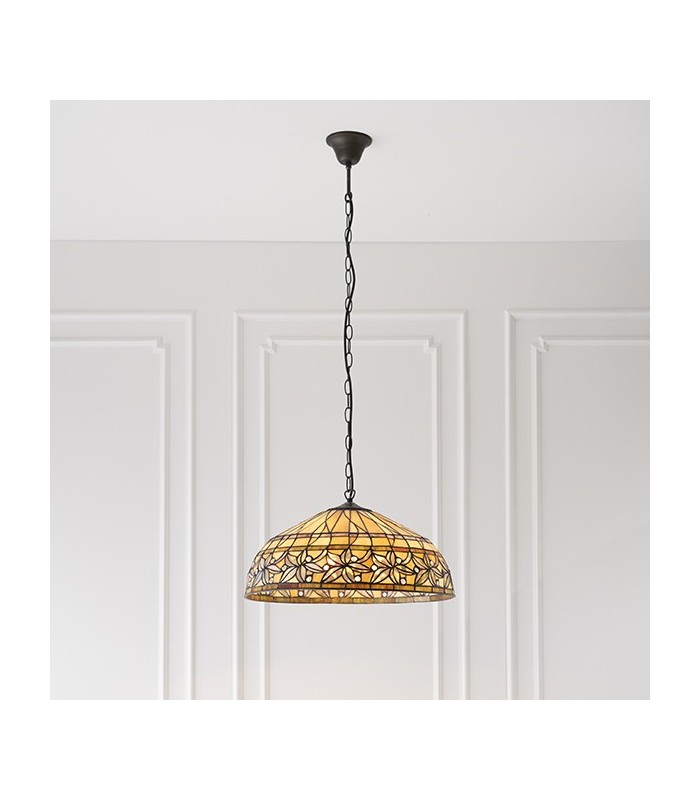 3 Light Large Ceiling Pendant Dark Bronze, Tiffany glass, E27 - 3