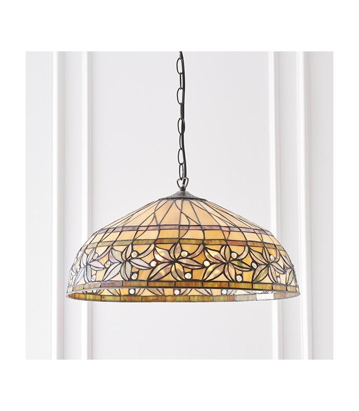 3 Light Large Ceiling Pendant Dark Bronze, Tiffany glass, E27 - 4