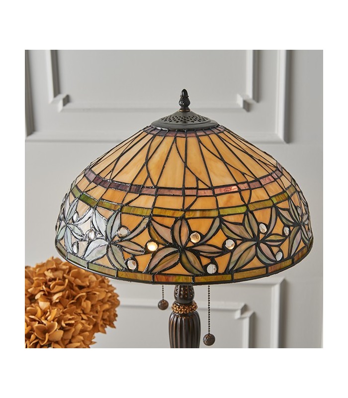 2 Light Medium Table Lamp Tiffany Glass, Dark Bronze Paint with Highlights, E27 - 3