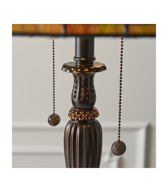 2 Light Medium Table Lamp Tiffany Glass, Dark Bronze Paint with Highlights, E27 - 4