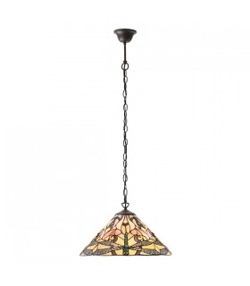 1 Light Medium Ceiling Pendant Dark Bronze, Tiffany glass, E27 - 2