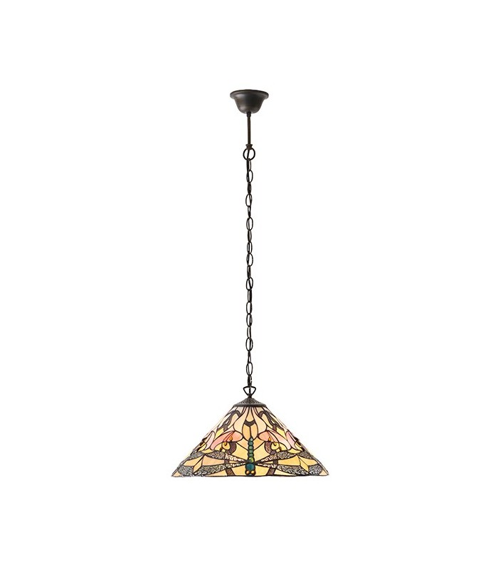 1 Light Medium Ceiling Pendant Dark Bronze, Tiffany glass, E27 - 2
