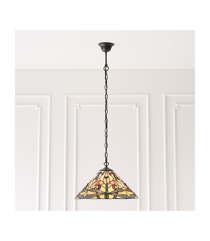 1 Light Medium Ceiling Pendant Dark Bronze, Tiffany glass, E27 - 3