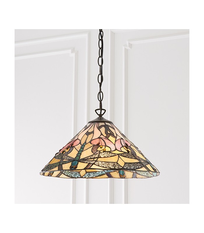 1 Light Medium Ceiling Pendant Dark Bronze, Tiffany glass, E27 - 4
