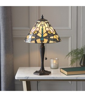 1 Light Small Table Lamp Tiffany Glass, Dark Bronze Paint with Highlights, E14 - 2