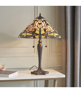 2 Light Medium Table Lamp Tiffany Glass, Dark Bronze Paint with Highlights, E27 - 2