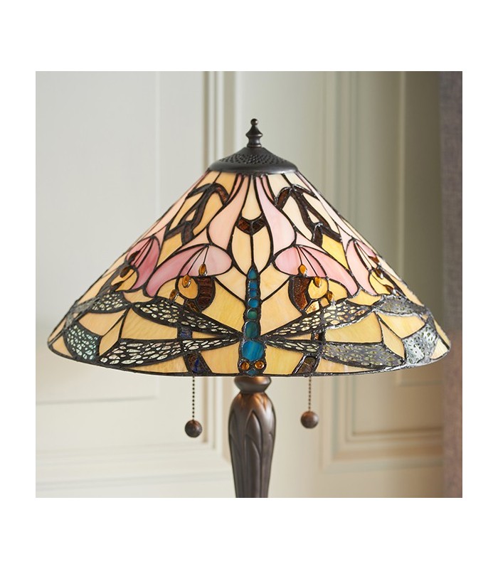 2 Light Medium Table Lamp Tiffany Glass, Dark Bronze Paint with Highlights, E27 - 3