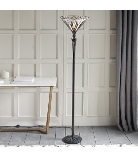 1 Light Floor Lamp Uplighter Black, Tiffany Style Glass, E27 - 2
