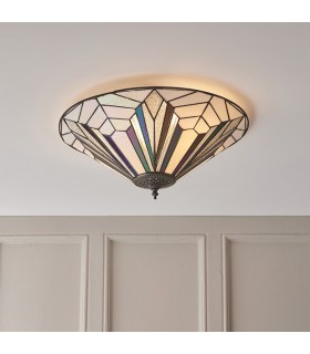 2 Light Large Ceiling Flush Light Dark Bronze, Tiffany Style Glass, E27 - 2