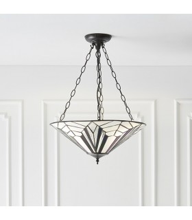 3 Light Large Ceiling Pendant Dark Bronze, Tiffany Style Glass, E27 - 2