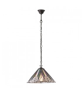1 Light Medium Ceiling Pendant Dark Bronze, Tiffany Style Glass, E27 - 2