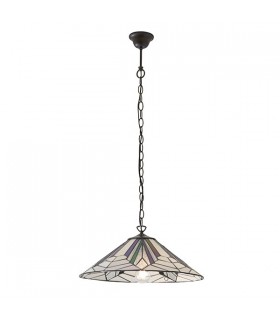 1 Light Large Ceiling Pendant Dark Bronze, Tiffany Style Glass, E27 - 2