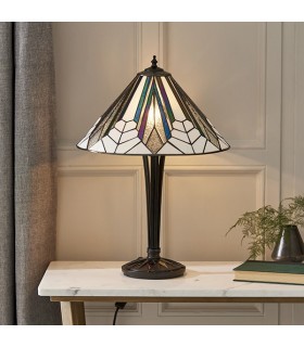 2 Light Medium Table Lamp Black, Tiffany Style Glass, E27 - 2