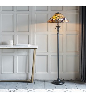 2 Light Floor Lamp Dark Bronze, Tiffany Glass, E27 - 2