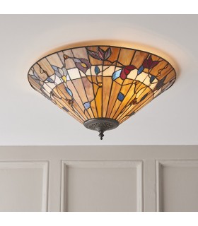 2 Light Medium Ceiling Flush Light Dark Bronze, Tiffany Glass, E27 - 2