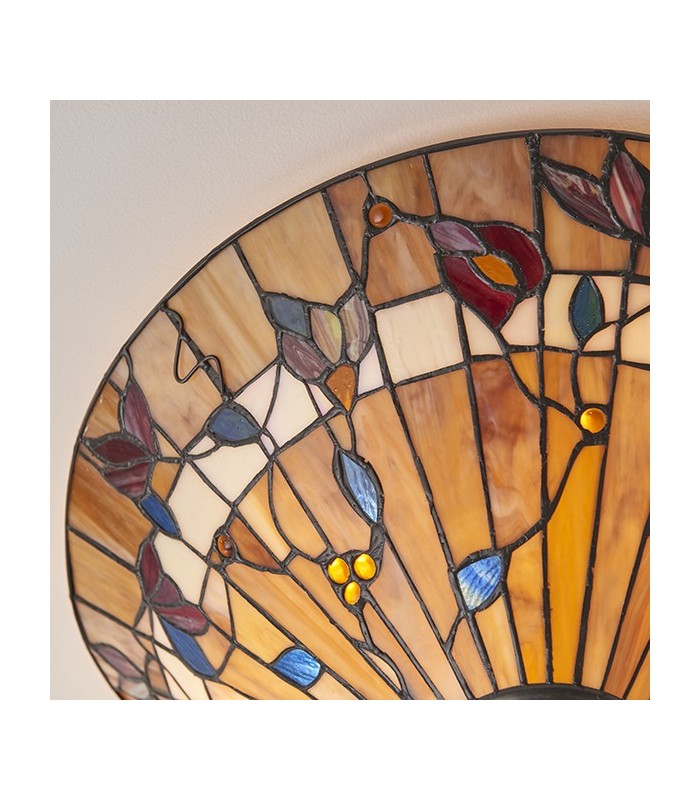 2 Light Medium Ceiling Flush Light Dark Bronze, Tiffany Glass, E27 - 3