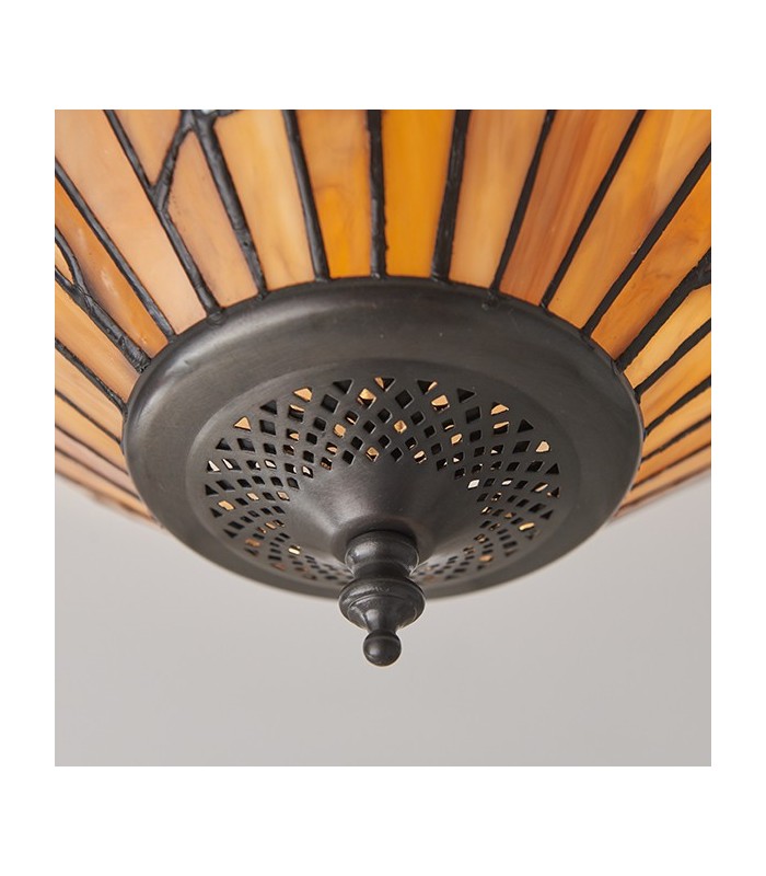 2 Light Medium Ceiling Flush Light Dark Bronze, Tiffany Glass, E27 - 4