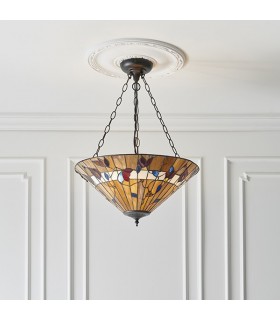 3 Light Large Inverted Ceiling Pendant Dark Bronze, Tiffany glass, E27 - 2