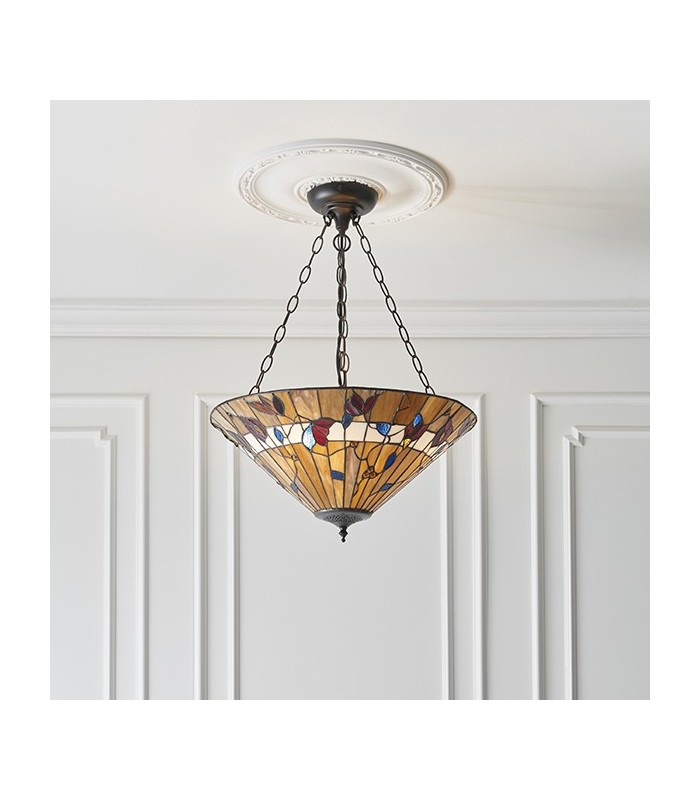 3 Light Large Inverted Ceiling Pendant Dark Bronze, Tiffany glass, E27 - 2