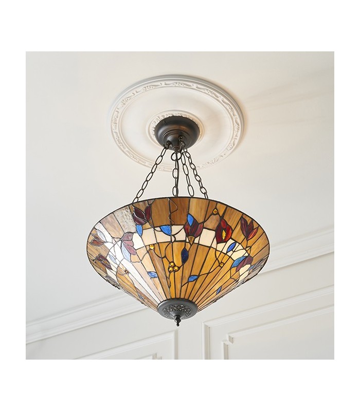 3 Light Large Inverted Ceiling Pendant Dark Bronze, Tiffany glass, E27 - 3