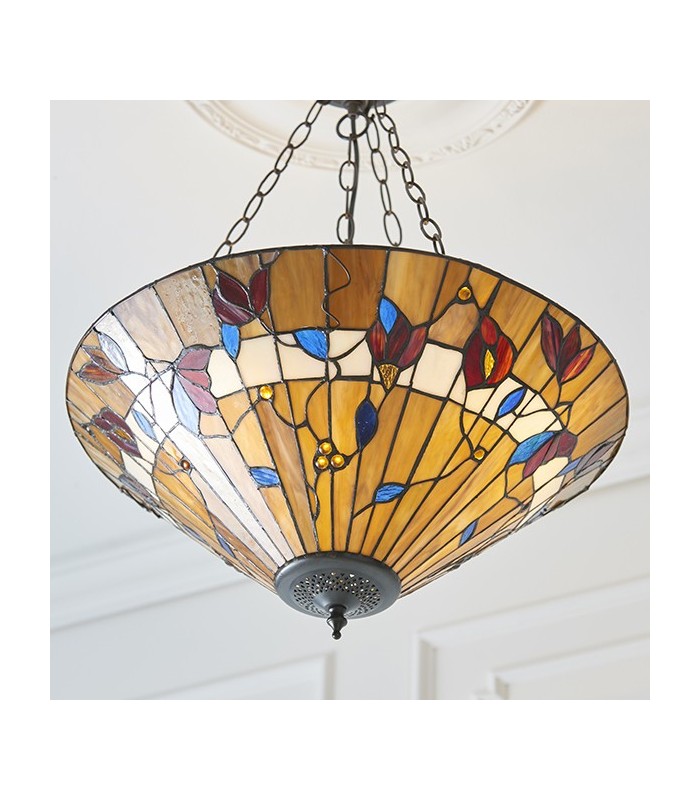 3 Light Large Inverted Ceiling Pendant Dark Bronze, Tiffany glass, E27 - 4