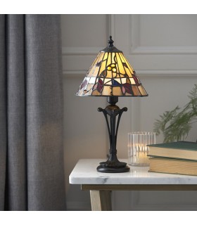 1 Light Small Table Lamp Dark Bronze, Tiffany Glass, E14 - 2