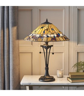 2 Light Medium Table Lamp Dark Bronze, Tiffany Glass, E27 - 2