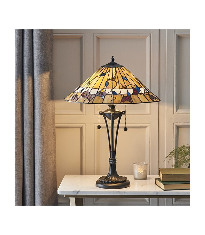 2 Light Medium Table Lamp Dark Bronze, Tiffany Glass, E27 - 2