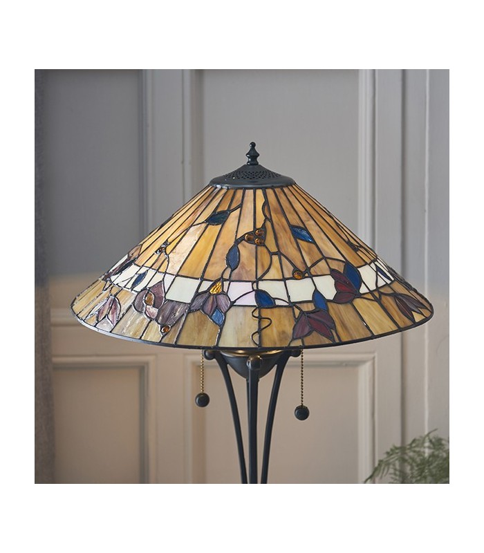 2 Light Medium Table Lamp Dark Bronze, Tiffany Glass, E27 - 3