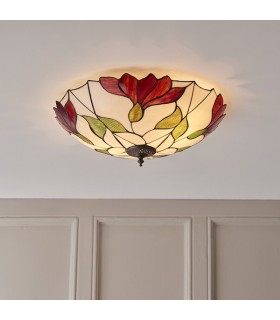 2 Light Large Ceiling Flush Light Dark Bronze, Tiffany Glass, E27 - 2