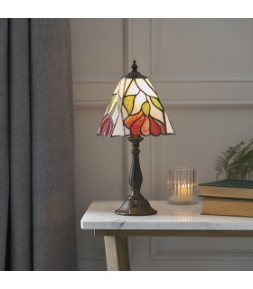 1 Light Small Table Lamp Dark Bronze, Tiffany Glass, E14 - 2
