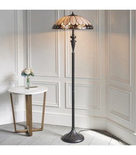 2 Light Floor Lamp Dark Bronze, Tiffany Glass, E27 - 2