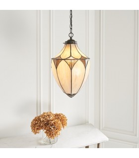 1 Light Medium Ceiling Pendant Dark Bronze, Tiffany glass, E27 - 2